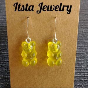 Yellow Gummy Bear Earrings on Sterling Silver French Earwires